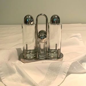 Alessi Condiment Olive Oil/ Vinegar/ Salt/ Pepper Set on Stainless Steel/ Glass